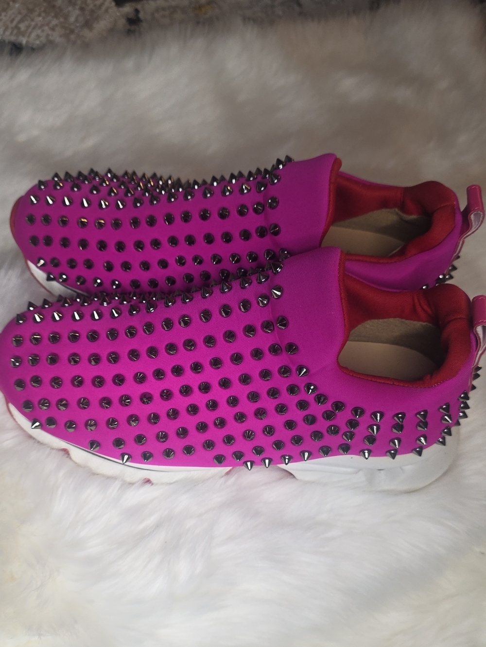 Christian Louboutin Hot Pink Studded Slip-On Sneakers